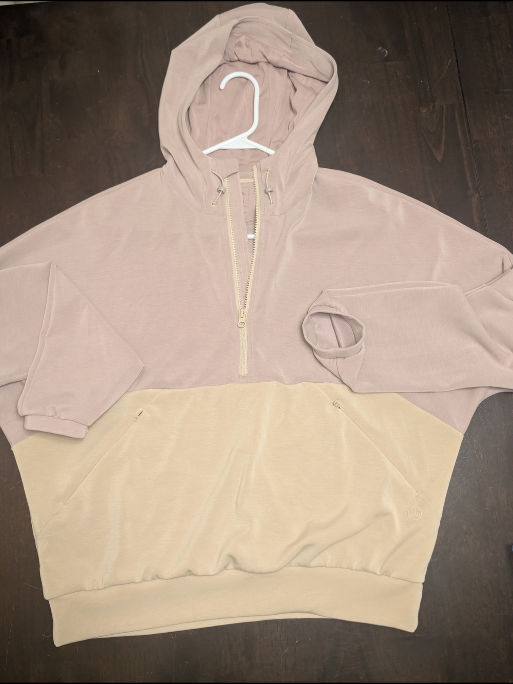 Prana Two-Tone Zip Hoodie Jacket — Beige & Light Mauve Active Light
